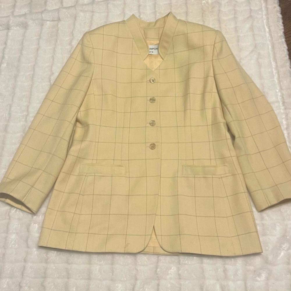 Albert Nipon  women’s  casual Pale Yellow Windowpane Blazer 40% wool - Picture 2 of 12